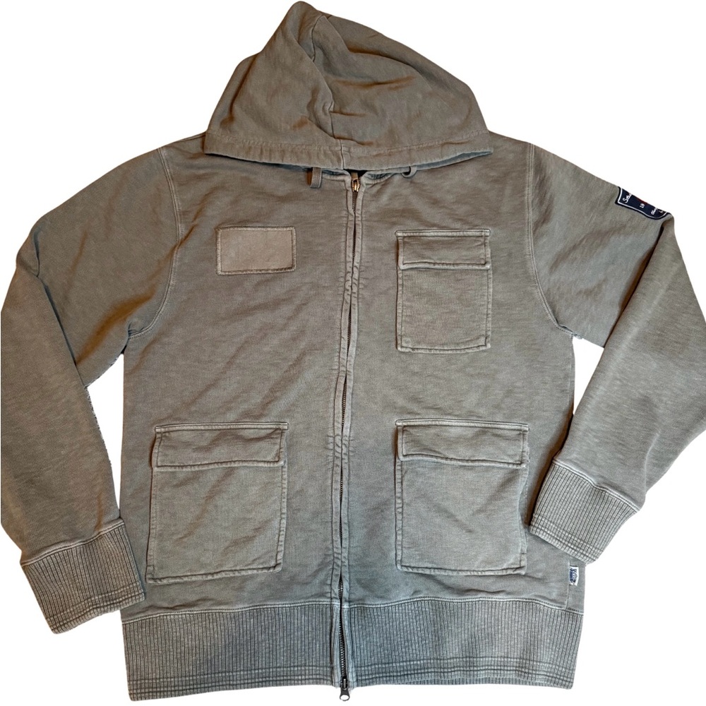 Men's Vintage Marlin Zip Stade de Reims Hoodie in Olive Green with Arm Patch